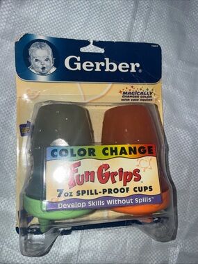 Gerber Fun Grips Color-Change Spill-Proof Cups — Green & Orange